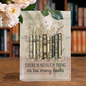 Too Many Books Quote Vase, Acrylic Book Vase Decor for Readers, Vintage Floral Book Stack Vase, Dark Academia Room Decor, Book Shaped Vase