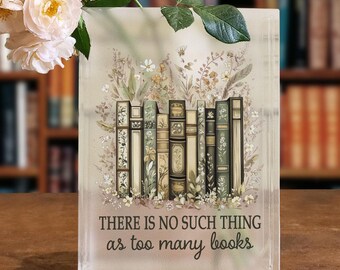 Too Many Books Quote Vase, Acrylic Book Vase Decor for Readers, Vintage Floral Book Stack Vase, Dark Academia Room Decor, Book Shaped Vase