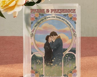 Stolz und Vorurteile Buchvase, Romantische Acryl Büchervase, Klassische Paar Illustration Vase, Buchförmige Vase, Jane Austen Dekor