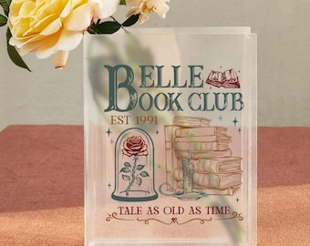 Belle Book Club Acrylic Vase,Tale As Old As Time Book Decor,Beauty and the Beast Inspired Bookish Vase, intage Book Vase,Acrylic Flower Vase