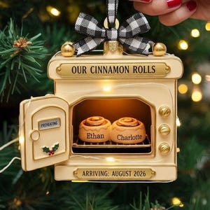 Decorazione per annuncio di gravidanza gemellare, annuncio del nostro bambino con i Cinnamon Rolls, regalo personalizzato per la data di scadenza del parto, decorazione natalizia per gemelli in attesa 2025