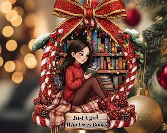 Custom Book Lover Ornament, Personalized Reading Girl Ornament, Just A Girl Who Loves Books Christmas Ornament 2025, Cozy Reader Xmas Gift