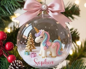Unicorn Acrylic Ornament for Girls, Personalized Unicorn Christmas Ornament, Custom Name Kids Holiday Ornament, Cute Magical Winter Decor