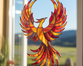 Phoenix Wings Acrylic Suncatcher, Firebird Ornament, Phoenix Stained Glass Decor,Fantasy Sun Catcher, Mystical Window Hanging,Chrismas Decor