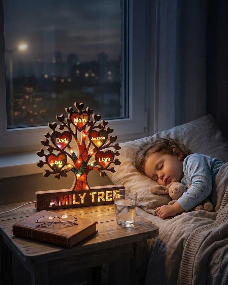 Personalized Family Tree Suncatcher Night Light, Custom Name LED Lamp ...