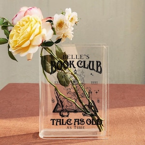 Beauty and the Beast Book Vase,Belle Book Club Flower Vase,Tale As Old As Time Decor,Fairytale Book Lover Gift,Acrylic Book Vase for Readers