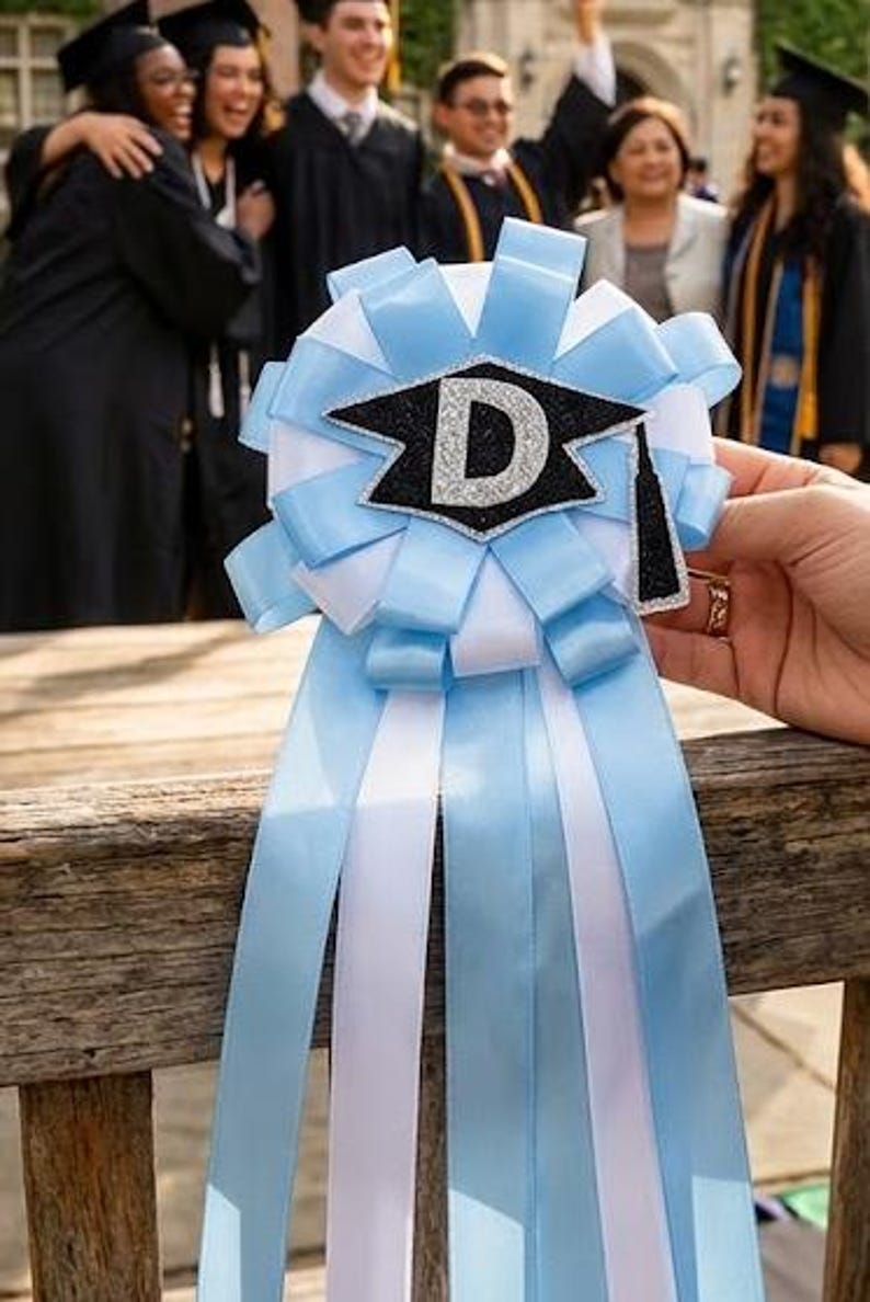 Personalized Graduation Ribbon Rosette, Custom Initial Grad Badge ...