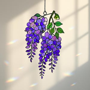 Purple Wisteria Acrylic Suncatcher, Flower Stained Glass Decor, Spring Floral Window Hanging, Garden Flower Gift, Wisteria Ornament