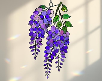 Acchiappasole in acrilico con glicine viola, decorazione floreale in vetro colorato, decorazione floreale primaverile per finestre, regalo floreale da giardino, ornamento con glicine