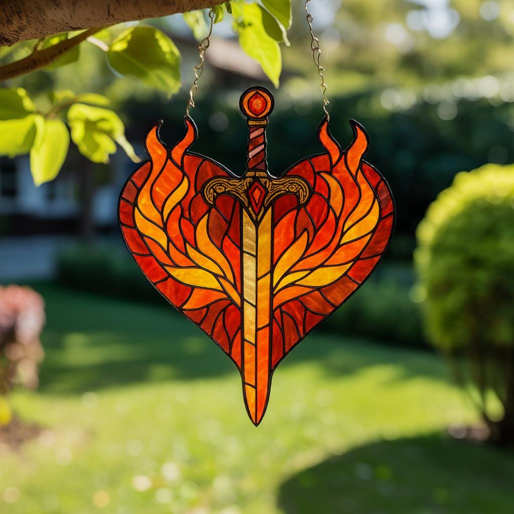 Throne of Glass Fireheart Suncatcher, Flame Sword Stained Glass