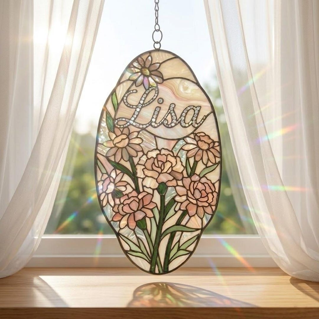 Personalized Carnation Acrylic Suncatcher, January Birth Flower Window ...