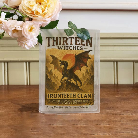 Ironteeth Clan Book Vase, Thirteen Witches Acrylic Vase, Manon Blackbeak Throne of Glass Decor, Wyvern Riders SJM Merch Gift, Bookshelf Vase
