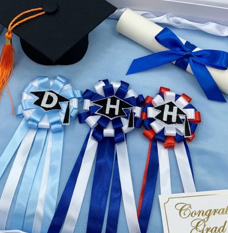 Unique Ribbon For Graduation Personalized Graduation Ribbon Rosette, Custom Initial Grad Badge ...