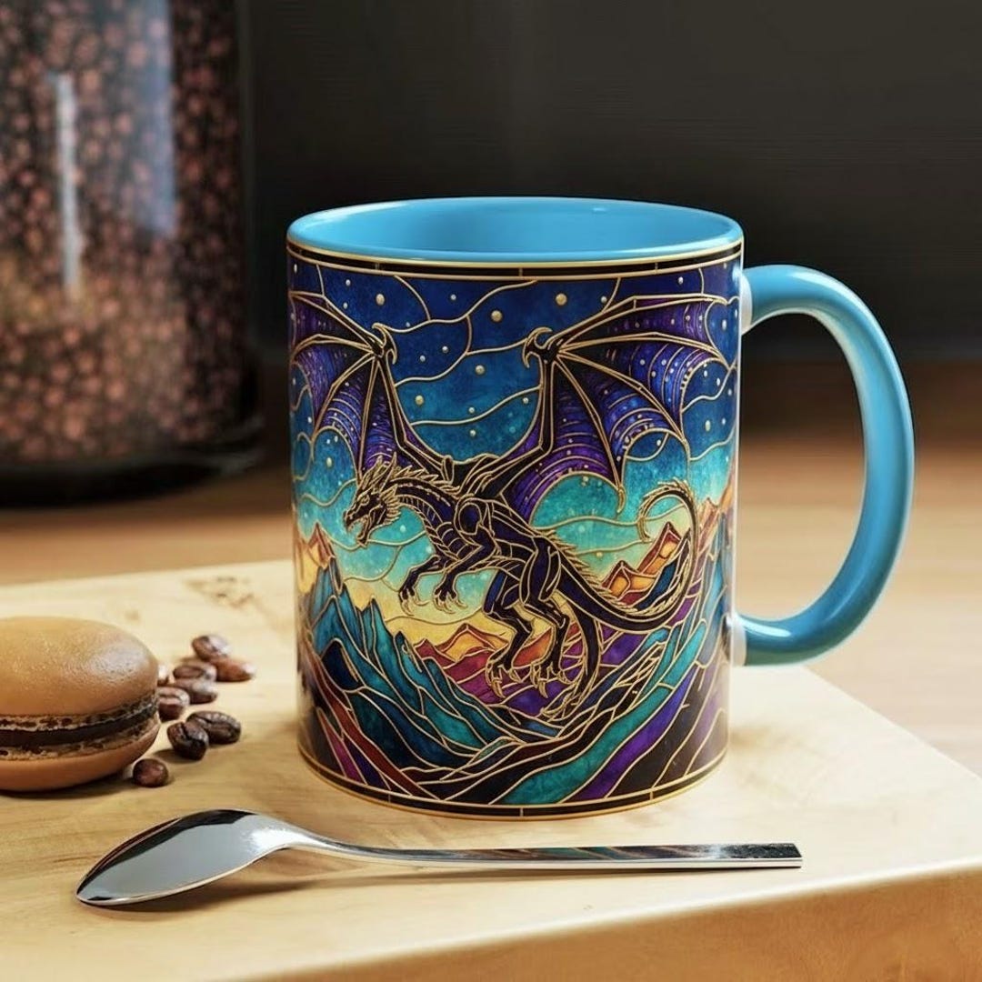 Fourth Wing Dragon Stained Glass Style Mug, Dragon Rider Fantasy Coffee ...