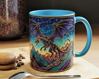 Tazza in stile vetrata con drago della quarta ala, tazza da caffè fantasy con cavaliere del drago, tazza artistica di montagna dell'Accademia Basgiath, tazza da tè libresca