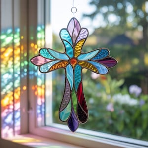 Kreuz Christian Acryl Suncatcher, christlicher Fensterschmuck, Kreuz Suncatcher, religiöses Thanksgiving Day Decor, Weihnachtsdekor