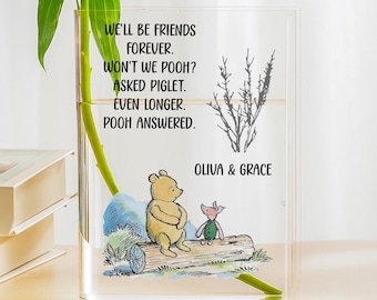 Pooh Bear Book Vase, Pooh and Piglet Friendship Vase, Winnie the Pooh Acrylic Book Decor, Bookish Best Friend Gift, Literary Shelf Vase