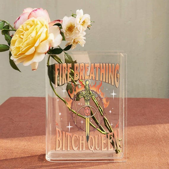 Fire Breathing Bitch Queen Book Vase, Throne of Glass Inspired Decor, Fantasy Book Lover Gift,Badass Reader Vase,Feminist Bookish Home Decor