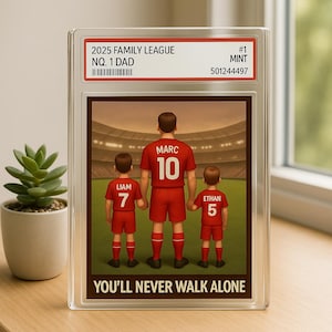 Fußball Dad Sammelplakette, benutzerdefinierte Kartenstil Acrylscheibe mit den Namen der Kinder, Du wirst niemals allein gehen, Vatertagsgeschenk, Daddy-Autoclip