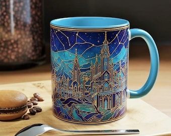 Tazza in stile vetro colorato Velaris City of Starlight, tazza da caffè Night Court Fantasy City, tazza artistica Moonlight Starlight Sky, tazza da tè Bookish
