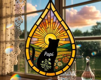 Custom Cat Memorial Acrylic Suncatcher, In Memory of Cat Ornament,  Cat Loss Faux Stained Glass Window Art, Pet Remembrance Gift