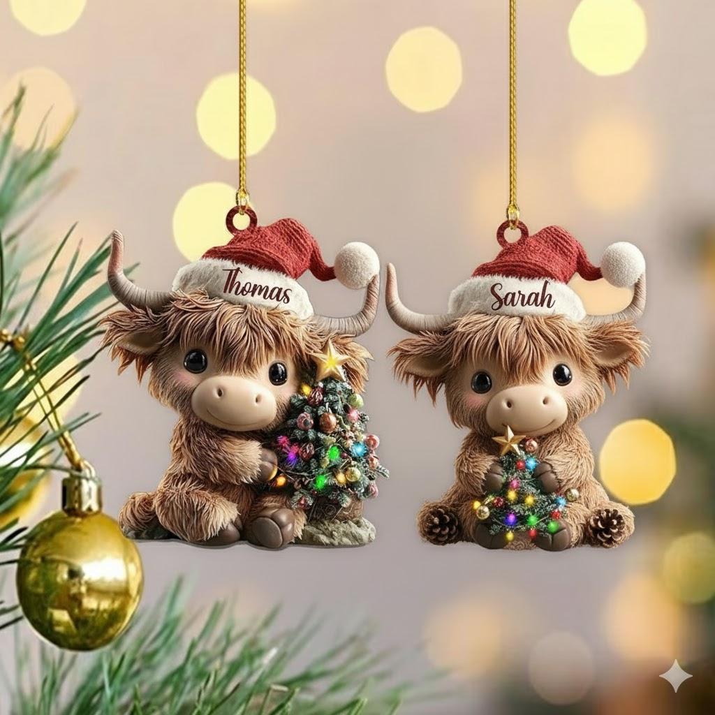 Wenqik 24 Pcs Cow Ornaments For Tree Cute Acrylic Cartoon