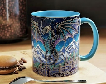 Tazza in stile vetro colorato con drago della quarta ala, tazza da caffè fantasy del Basgiath War College, tazza artistica libresca con cavaliere del drago, tazza da tè fantasy