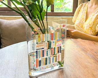 Book Shape Vase, Floral Bookshelf Vase, Cottagecore Book Vase, Acrylic Bookshelf Vase, Cottagecore Library Decor, Cozy Reader Home Accessory