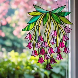 Pink Bell Flower Acrylic Suncatcher, Hanging Floral Window Decor, Botanical Spring Sun Catcher, Faux Suncatcher, Garden Decor