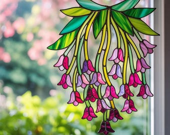 Atrapasol acrílico con campanillas rosas, decoración floral colgante para ventana, atrapasol botánico primaveral, atrapasol artificial, decoración de jardín