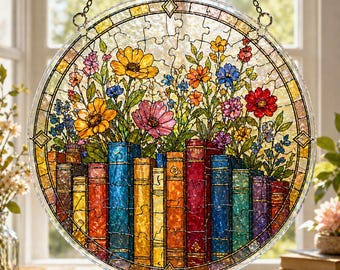 Puzzle acchiappasole in acrilico per libreria, kit fai da te per acchiappasole, puzzle acchiappasole in acrilico per amanti dei libri, regalo unico con pezzo di puzzle, regalo per bibliotecario
