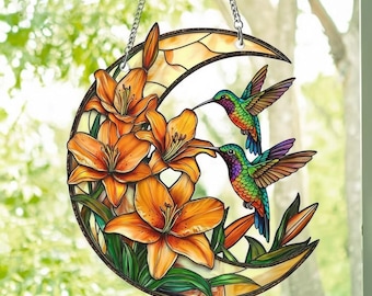Mond & Libellen Sonnenfnger Fensterdeko  Acryl Suncatcher Mit Goldkette &  Schmetterlingskarte