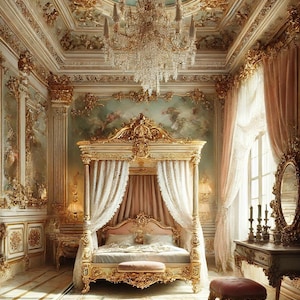 Rococo Revival Digital Art - Luxurious Vintage Room Wall Art, Elegant 18th Century Interior Print, French Baroque Decor, Digital Download