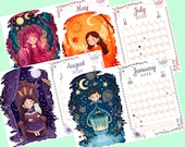 Mystical 2026 Printable Calendar | 12 Months of Tarot Card & Astrology Inspired Illustrations | Digital PDF Download | Printable A5 A4