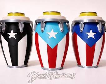 3D Printed Conga Style Can Holder Puerto Rican Flag Boricua Tumbler Caribbean Gift 12oz