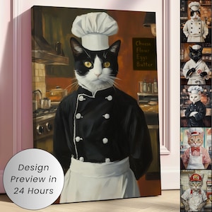 Print/Canvas Chef Custom Pet Portrait from Photo, Chef Cat Painting from Photo, Cat Chef Pet Portrait, Personalized Cat Portrait Chef Gift