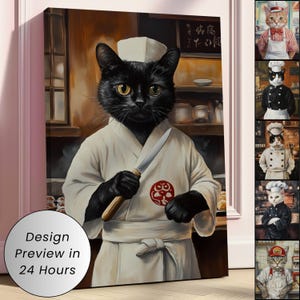 Print/Canvas Sushi Chef Custom Pet Portrait from Photo, Chef Cat Painting from Photo, Cat Chef Pet Portrait, Custom Cat Portrait Chef Gift