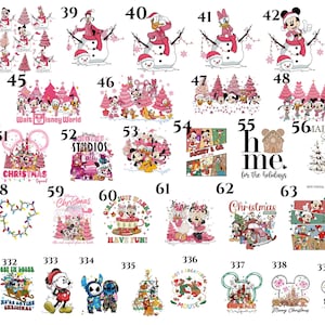 May include: A collection of Christmas-themed designs featuring Disney characters. The images include Mickey and Minnie Mouse, Donald Duck, and other characters in festive settings, with text like "Christmas" and "Home for the Holidays."