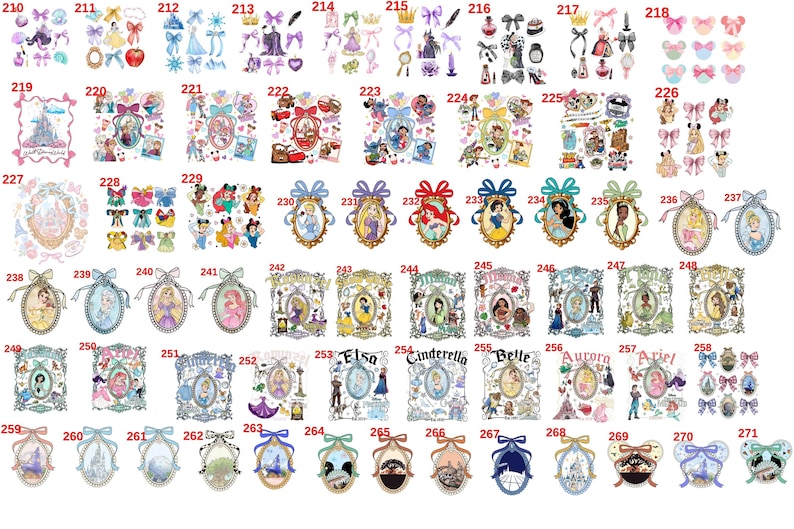 K&ouml;nnte beinhalten: Eine Sammlung von Aufklebern und Verzierungen zum Thema Disney. Das Bild zeigt verschiedene Designs, darunter Prinzessinnenportr&auml;ts, Schleifen, Schl&ouml;sser und Charakterillustrationen. Die Farbpalette umfasst Pastellt&ouml;ne mit Gold- und Glitzerakzenten. Ideal f&uuml;r Scrapbooking und Bastelarbeiten.