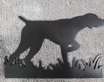 German Shorthaired Pointer Silhouette on point with grass