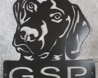 German Shorthaired Pointer Head with GSP lettering, German Shorthair Pointer Metal Sign – Ideal Gift for Dog Owners