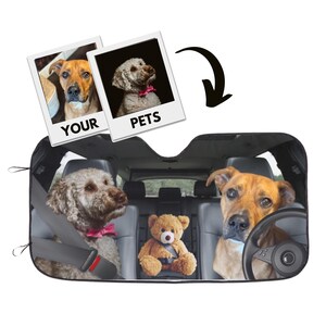 Custom Pet Auto Windshield Sun Shade, Personalized Dog Picture Block UV Rays Sun Visor Protector Car Sunshade, Funny Gifts for Dad boyfriend