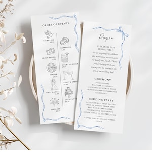 Plantilla de programa de boda con lazo, programa de evento imprimible, programa de ceremonia, cronograma de boda original, programa de itinerario de boda MARY