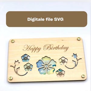 Fichier laser SVG carte en bois / carte cadeau / emballage d'argent / anniversaire / fleurs de joyeux anniversaire Téléchargement instantané