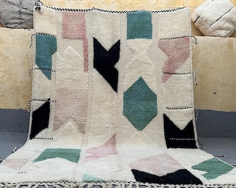 Marokkanischer Teppich | Handgefertigter Wollteppich | Boho Teppich Geometrische Berber Teppich | Moderne neutrale Wohnkultur
