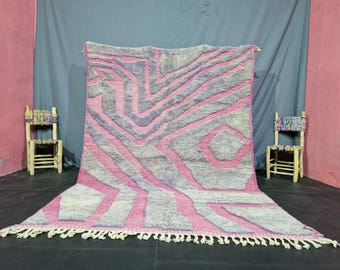 Rosa Marokkanischer Teppich | Plüsch Berber Wollteppich | Handgefertigter Boho Teppich
