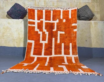 Alfombra marroquí naranja / Alfombra bereber geométrica / Alfombra de lana hecha a mano / Decoración moderna de estilo bohemio