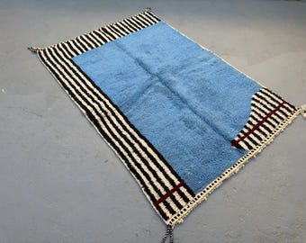 Moroccan Area Rug | Blue and White Rug | Handmade Blue Rug 8x10 | Moroccan Rug 9x12 | Beni Ourain Rug 8x10