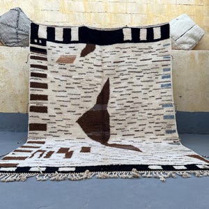 Brown And White Wool Rug -Moroccan Beni Ourain Rug- Custom Rug for living room- Moroccan Area Rugs design - Handmade Morocco Wool rug 8x10