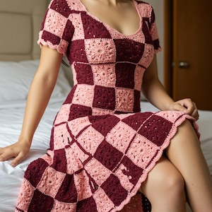Handmade Crochet Granny Square Mini Dress: Boho Festival Cover-Up